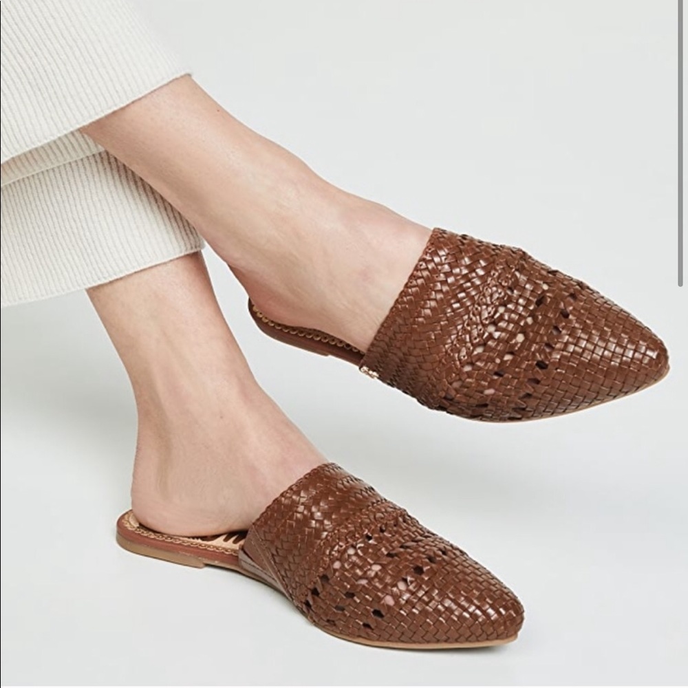 SAM EDELMAN Natalya Brown Leather Woven Mule
